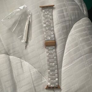 White Pearl Resin Apple Watch Band with Rose Gold Adapters